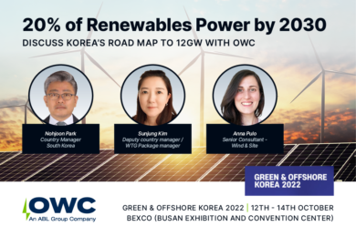 Discuss Korea’s road map to 12GW of Renewable power by 2023 with OWC at Green and Offshore Korea 2022